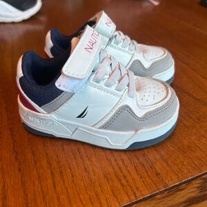 Nautica Kids White and Navy Velcro Sneakers